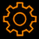 Glowing orange gear icon on black background