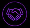 Purple handshake icon inside glowing circular outline