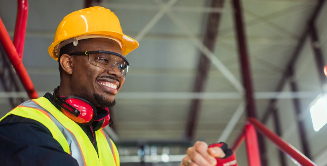 Worker in hard hat and safety vest